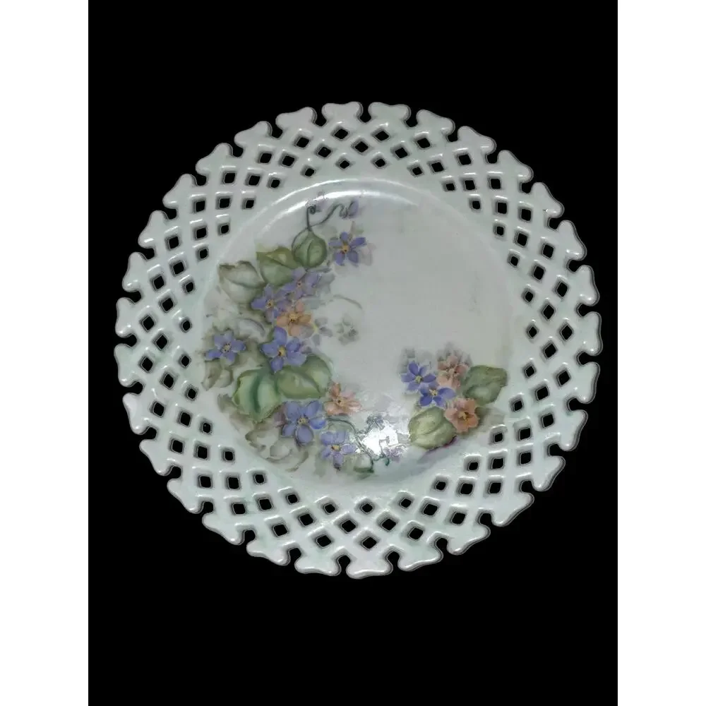 Vintage reticulated 4 milkglass fruit plates  decorative purposes w/ Signature